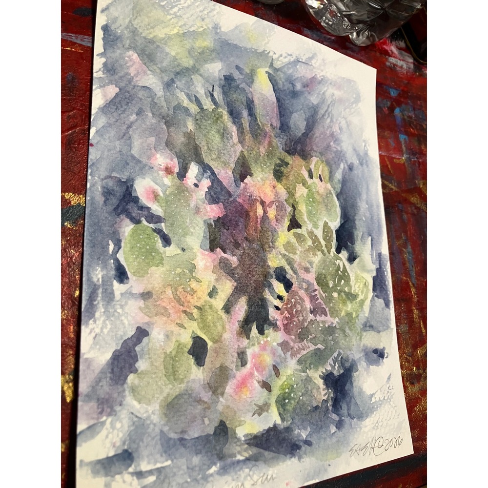 Prickly pear cactus original painting signed desert art southwest Artettina USA - Picture 3 of 8